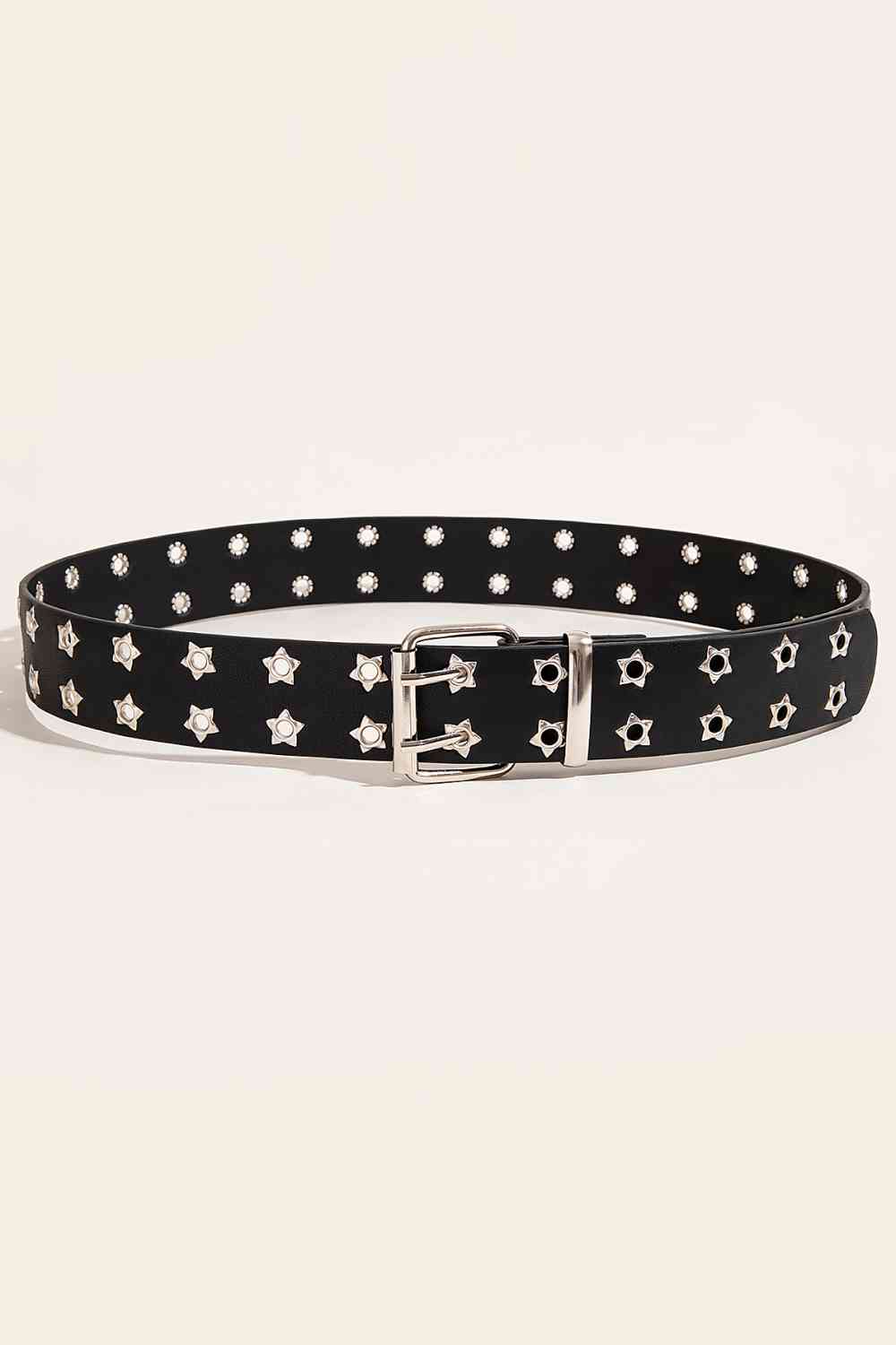 Double Row Star Grommet PU Leather Belt