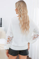 Openwork V-Neck Raglan Sleeve Sweater