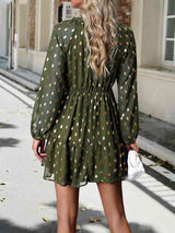 Tie Neck Long Sleeve Polka Dot Dress