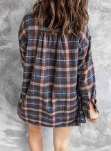 Plaid Slit High-Low Shirt with Pockets