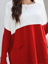 Two Tone Pullover Sweater with Pockets