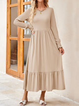 Round Neck Lantern Sleeve Ruffle Hem Dress