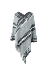 Fringe Hem Striped Cape Sleeve Poncho