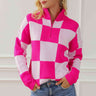 Checkered Half Zip Long Sleeve Sweater