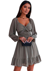 Smocked Long Flounce Sleeve Ruffle Hem Dress