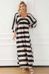 Striped V-Neck Ruched Dress