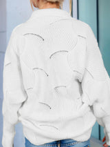 Half Zip Openwork Long Sleeve Sweater