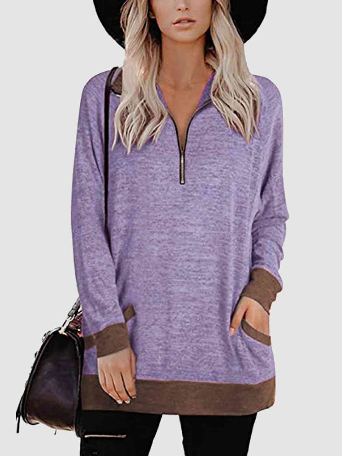 Contrast Half Zip Sweatshirt with Pockets