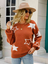 Star Round Neck Long Sleeve Sweater