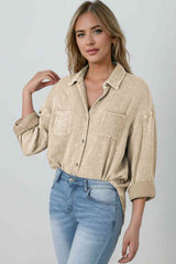 Mineral Wash Crinkle Textured Chest Pockets Shirt