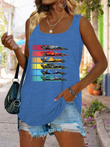 Scoop Neck Race Car Graphic Tank Top