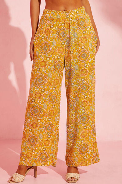 Pocketed Floral Wide Leg Pants