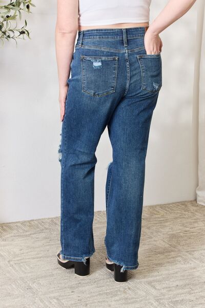 Judy Blue Full Size High Waist 90's Distressed Straight Jeans