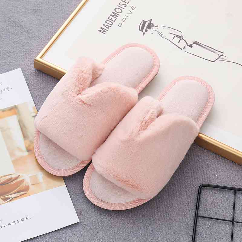 Faux Fur Open Toe Slippers