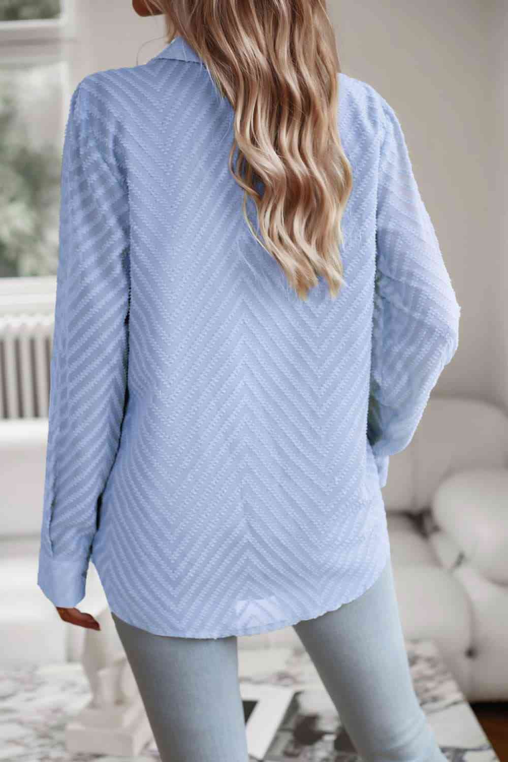 Collared Neck Long Sleeve Pocketed Shirt