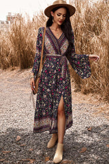 Bohemian Surplice Neck Slit Dress