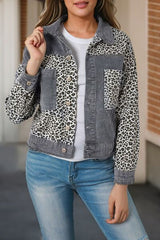 Ribbed Leopard Distressed Button Up Jacket