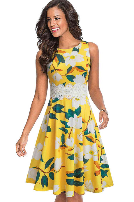 Printed Smocked Waist Sleeveless Dress