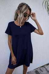 Round Neck Short Sleeve Mini Dress