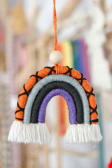 Fringe Macrame Rainbow Shape Wood Bead Cotton Keychain