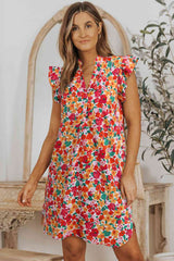 Floral Notched Neck Ruffled Dress