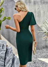 Twist Front One-Shoulder Puff Sleeve Dress