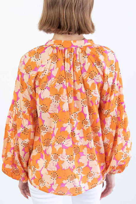 Printed Balloon Sleeve Top