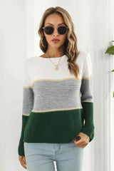 Color Block Horizontal Ribbing Sweater