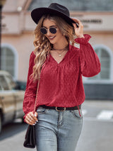 Tie Neck Flounce Sleeve Blouse