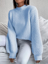 Openwork Mock Neck Long Sleeve Sweater