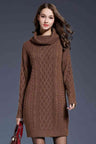 Woven Right Full Size Mixed Knit Cowl Neck Dropped Shoulder Sweater Dress