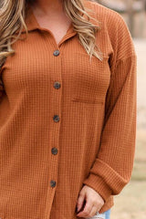 Plus Size Waffle-Knit Button Up Shirt