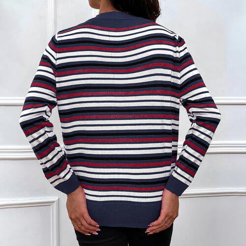 Striped Round Neck Long Sleeve Sweater