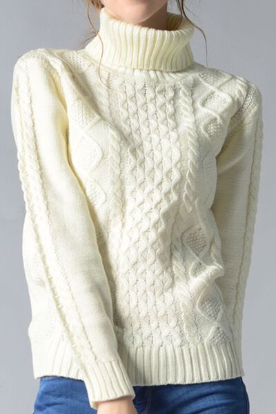 Cable-Knit Turtleneck Pullover Sweater