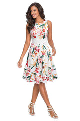 Printed Smocked Waist Sleeveless Dress