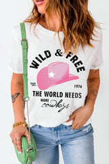 Slogan Graphic Cuffed Tee Round Neck Tee Shirt