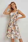 Floral Tie Shoulder Smocked Ruffle Hem Dress