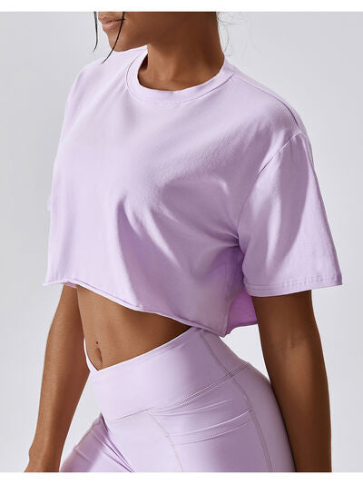 Cropped Round Neck Short Sleeve Active Top