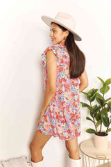 Double Take Floral Tie Neck Cap Sleeve Dress