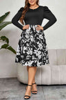 Plus Size Round Neck Puff Sleeve Printed Dress