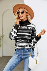 Geometric Turtleneck Long Sleeve Sweater