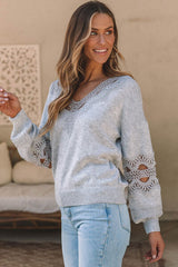 Openwork V-Neck Raglan Sleeve Sweater