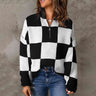 Checkered Half Zip Long Sleeve Sweater