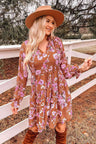 Floral Flounce Sleeve Tiered Dress