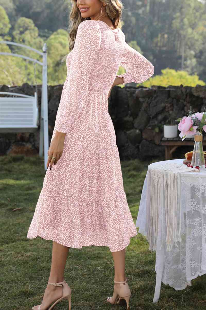 Round Neck Lantern Sleeve Midi Dress