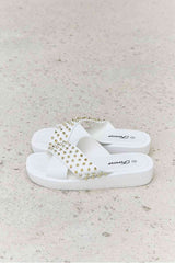 Forever Link Studded Cross Strap Sandals in White