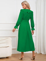 Surplice Tie Front Flounce Sleeve Dress