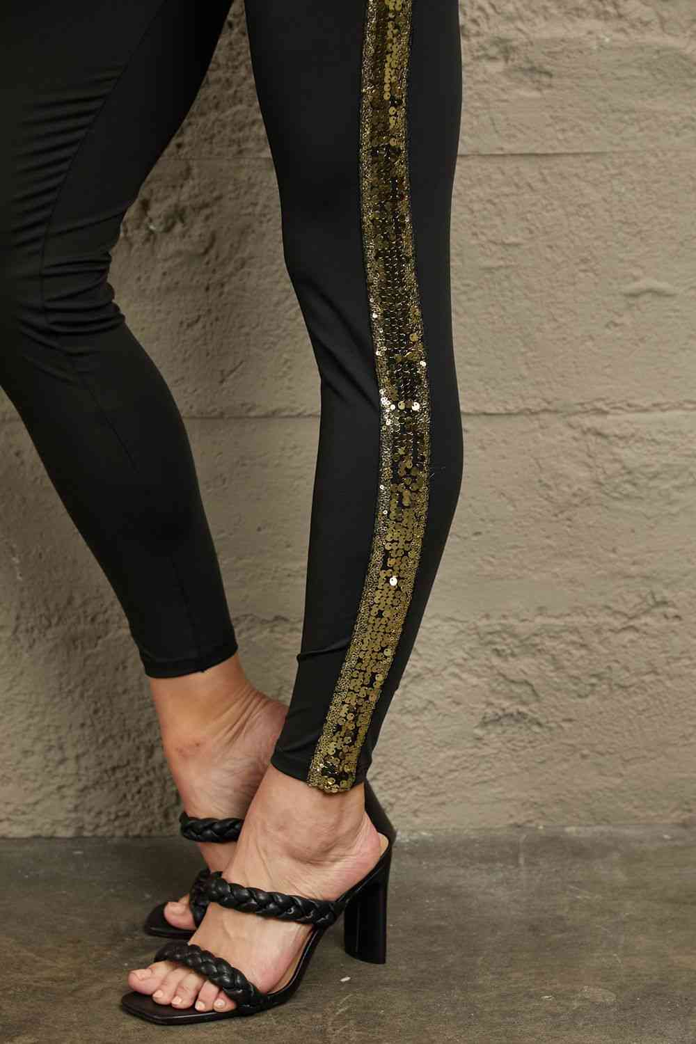 Double Take Sequin Stripe High Waist Ankle Length Pants