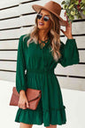 Tie Neck Smocked Waist Ruffle Hem Dress