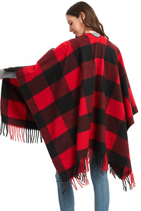 Plaid Fringe Detail Polyester Scarf